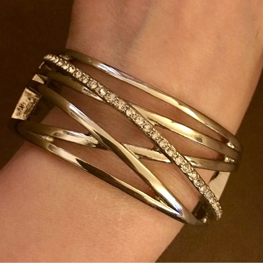 NWT Worthington Silver Tone Rhinestone Hinge Cuff Bracelet